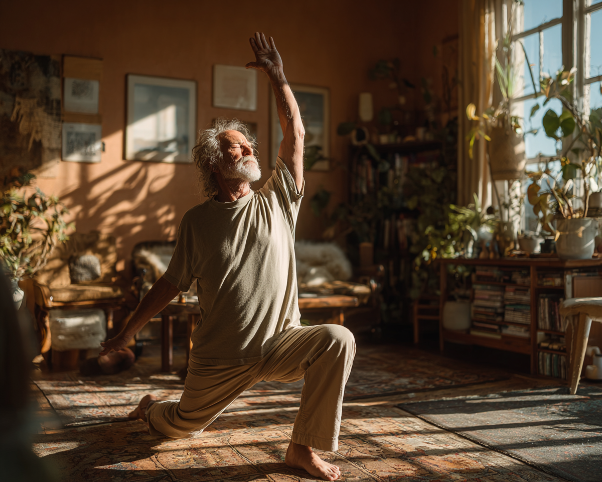 Досвідчений інструктор йоги проводить заняття для старших людей